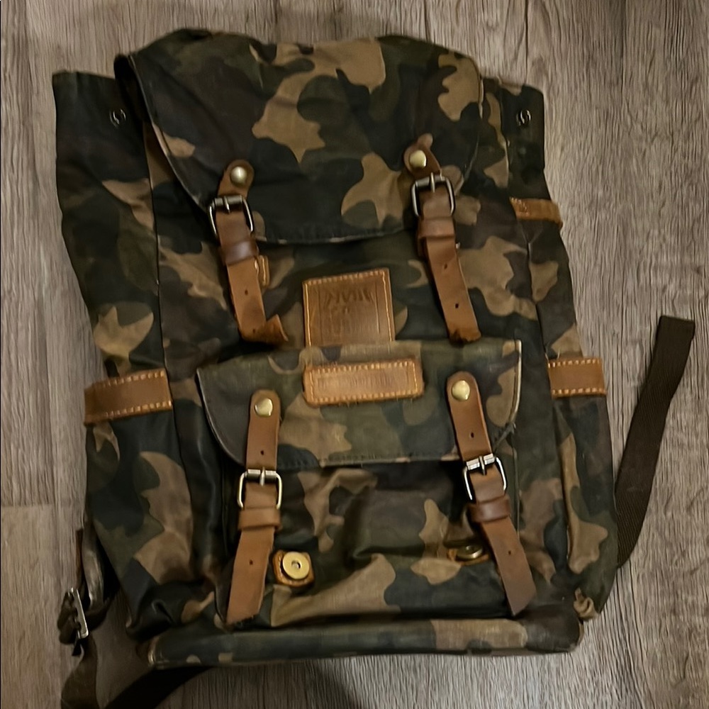 Camouflage Backpack with Brown Accents